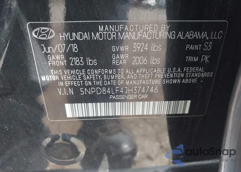 2018 Hyundai Elantra Sel z USA, uszkodzony, nr VIN 5NPD84LF4JH374746